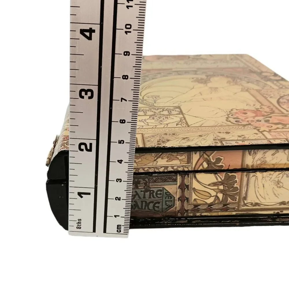 Decoupaged Laquer Box Alphonse Mucha La Peinture Laquered Trinket Jewelry Box